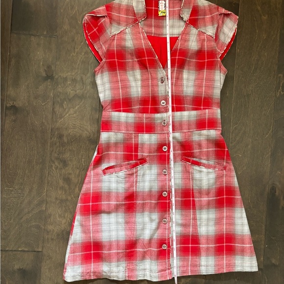 Vintage Free People Red and Gray Plaid Mini Dress - Picture 8 of 8